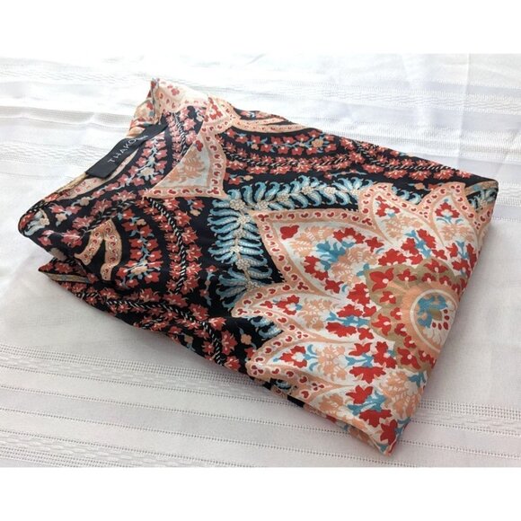 2012 THAKOON Rashida Jones 100% Silk Chiffon Paisley Cowl Sleeve Mini Dress Sz 2 - Picture 10 of 11